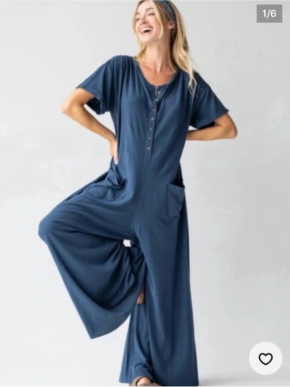 NWT Natural Life Jenna jumpsuit wide leg navy blue boho casual linen blend S/M